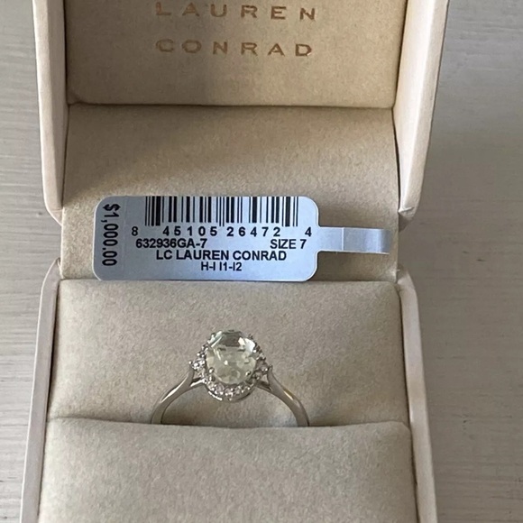 LC Lauren Conrad 10k White Gold Green Quartz & 1/8 Carat Diamond Oval Halo Ring - Picture 4 of 5